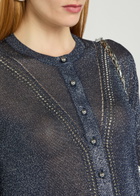 Rabanne Embellished Metallic-knit Cardigan Navy