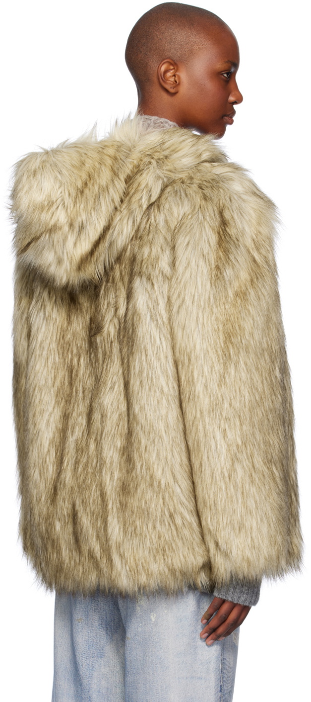 ジャケット・アウター OPEN YY 2024 REVERSIBLE FUR JACKET OPEN YY Beige Reversible Hood Faux-Fur Jacket OPEN YY