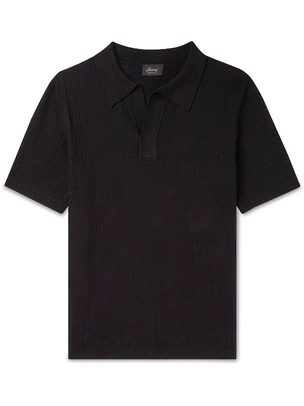 Photo: Brioni - Ribbed Cotton, Linen and Cashmere-Blend Polo Shirt - Black