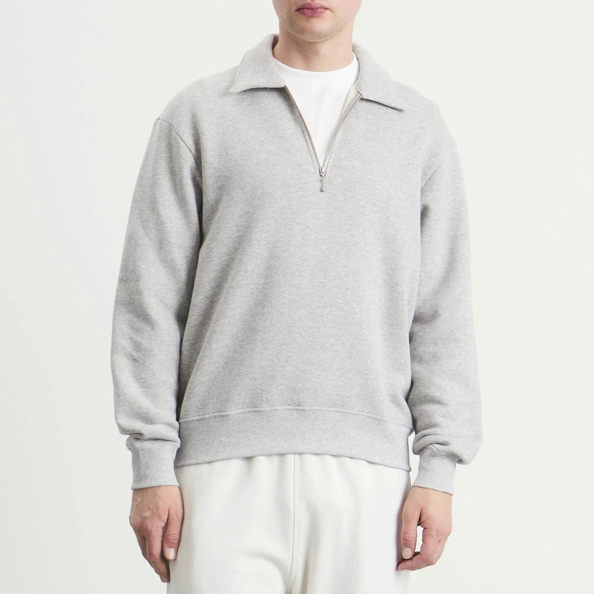 Lady White Co. Men's Cotton Wool Quarter Zip Sweatshirt in Heather Grey