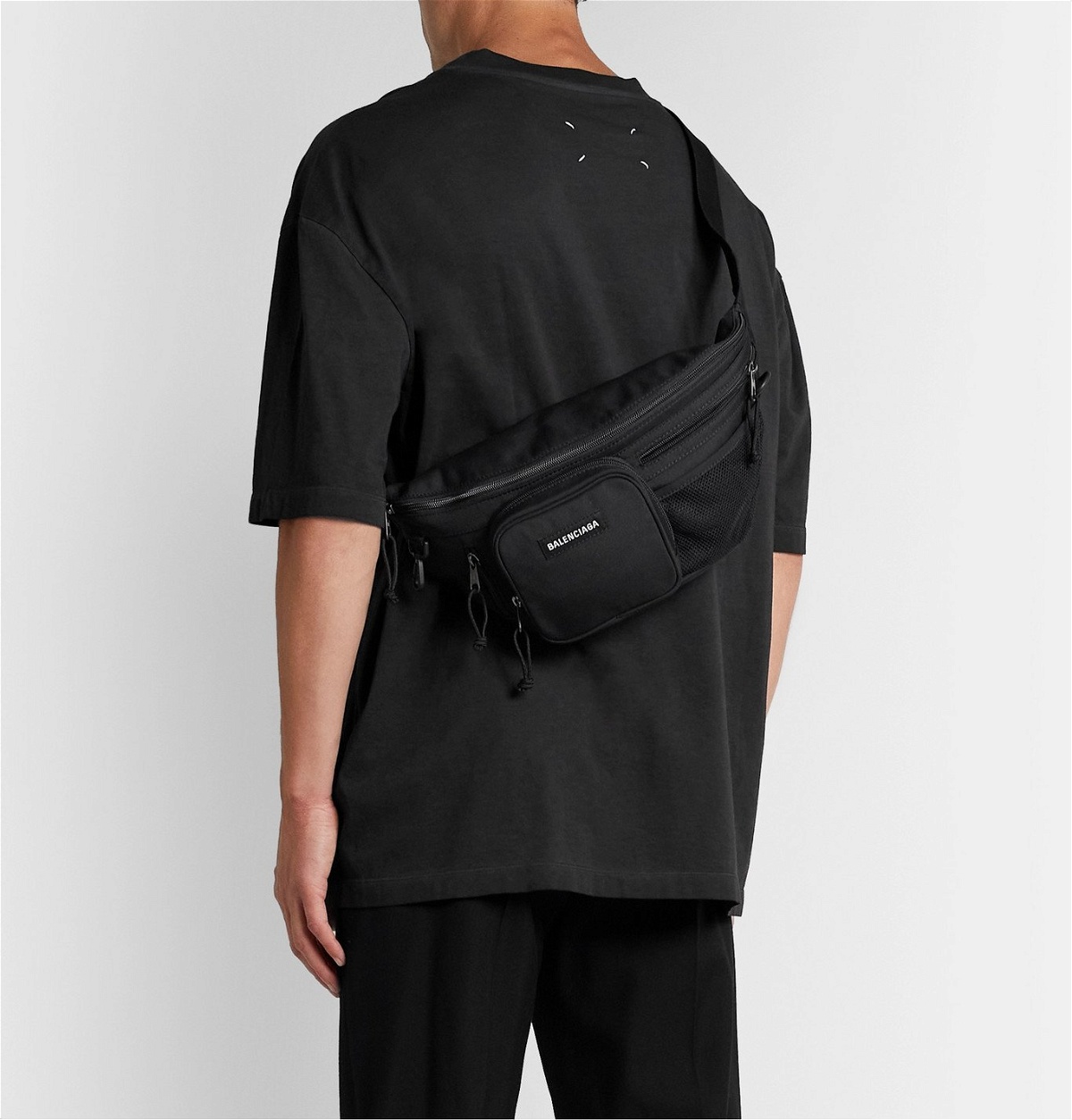 Balenciaga - Logo-Appliquéd Canvas and Mesh Belt Bag - Black Balenciaga