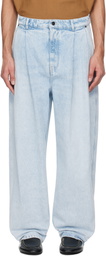 Hed Mayner Blue Pleated Jeans