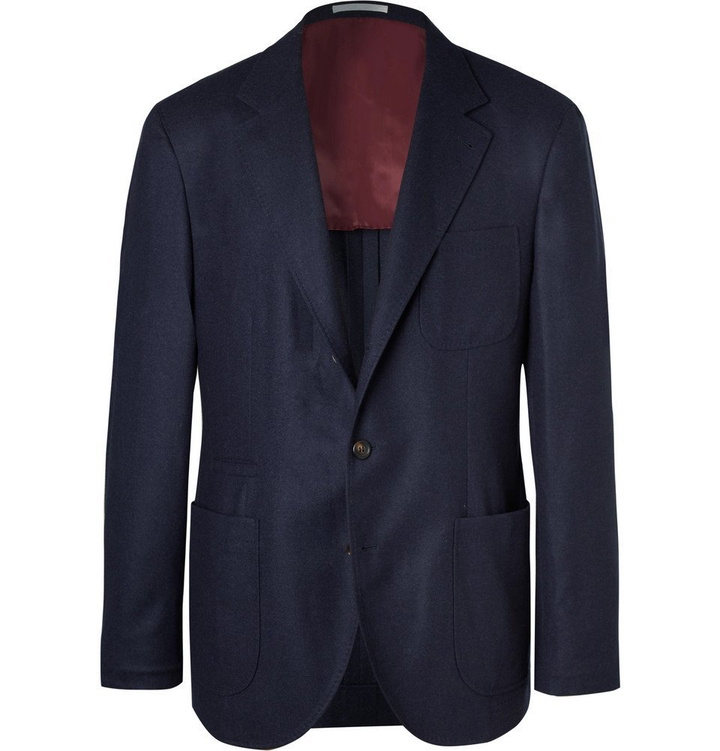 Photo: Brunello Cucinelli - Navy Unstructured Wool, Silk and Cashmere-Blend Blazer - Navy