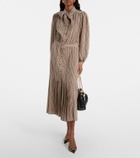 Valentino Striped tie-neck silk midi dress