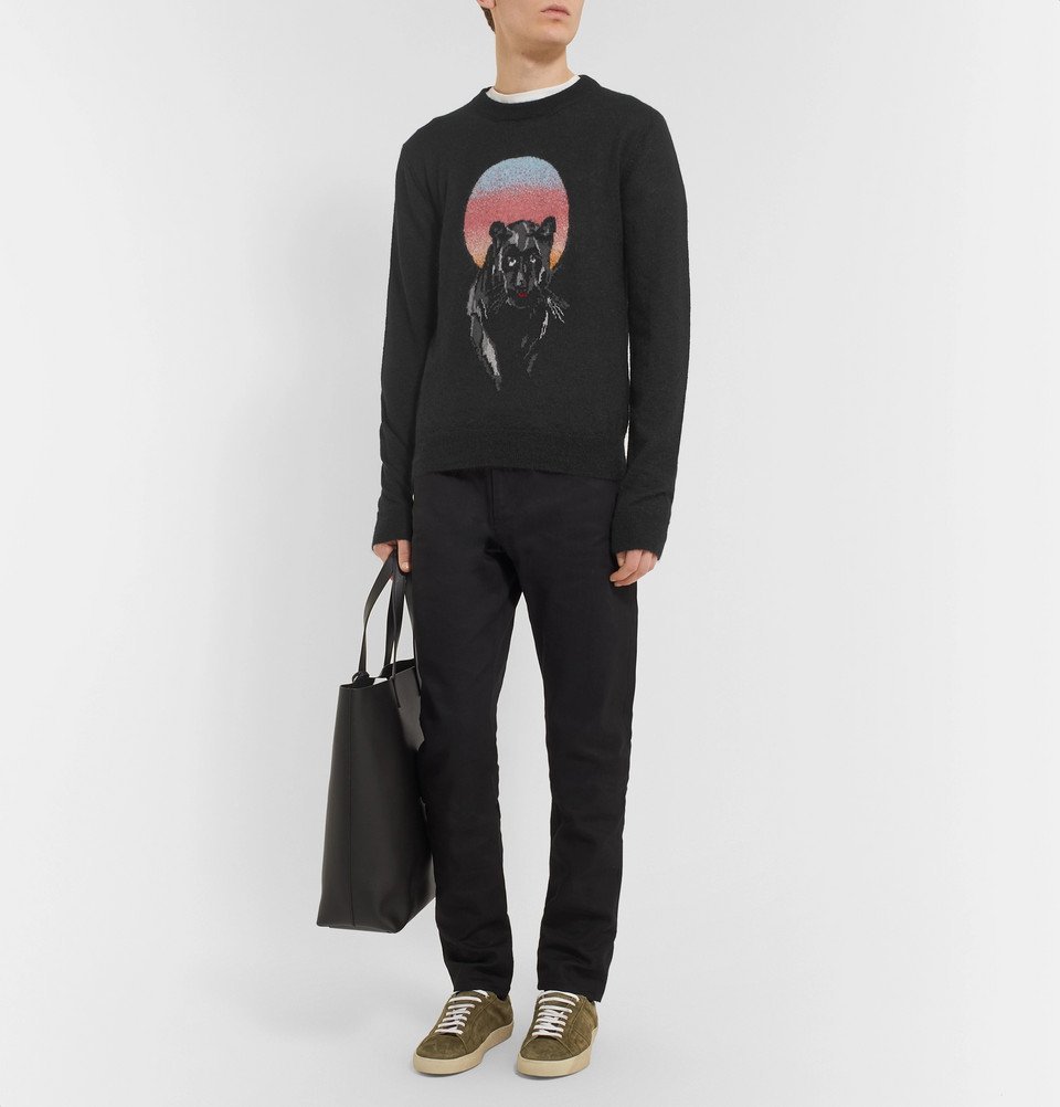 Saint Laurent - Panther Intarsia Mohair-Blend Sweater - Black