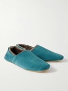 Mr P. - Babouche Shearling-Lined Suede Slippers - Blue