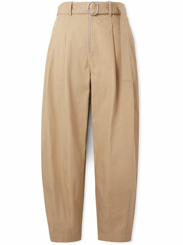 Photo: Jil Sander - Belted Tapered Pleated Cotton-Canvas Trousers - Neutrals