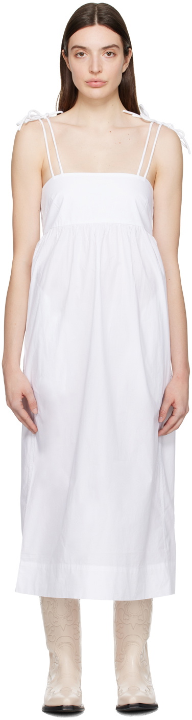 ganni white midi dress Ganni Cotton Poplin String Midi Dress