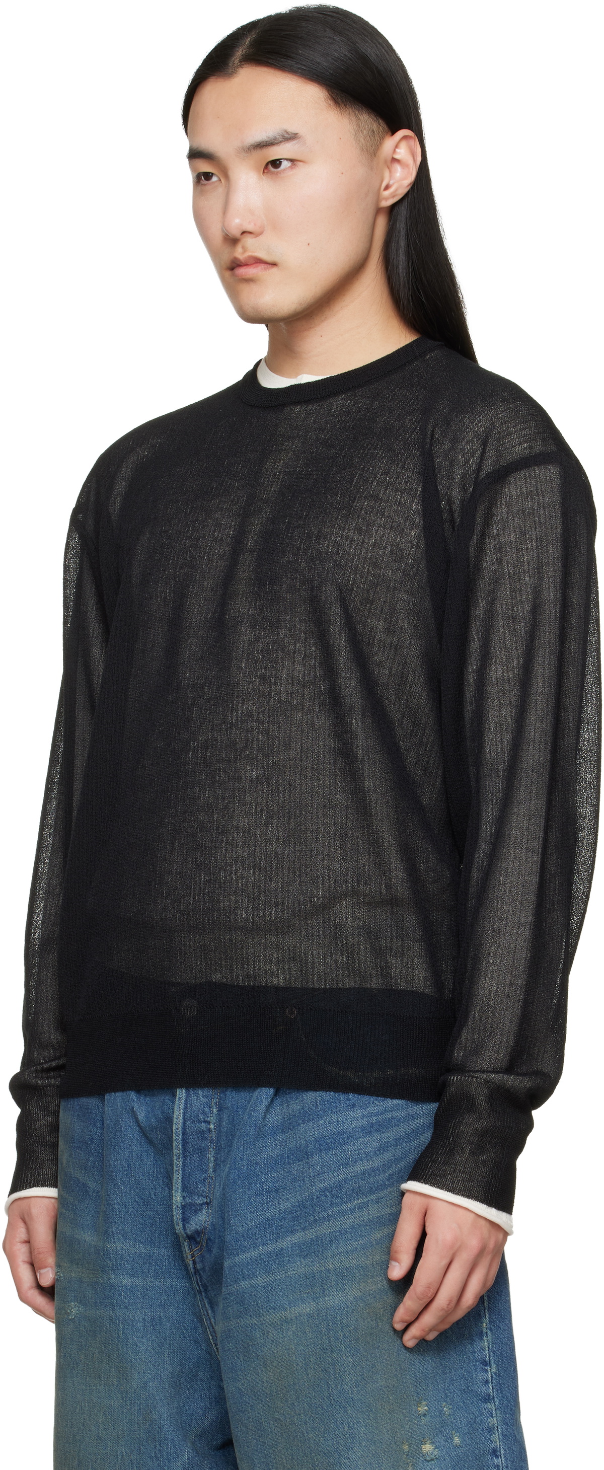 ssstein Black Knit Crew Neck LS Sweater
