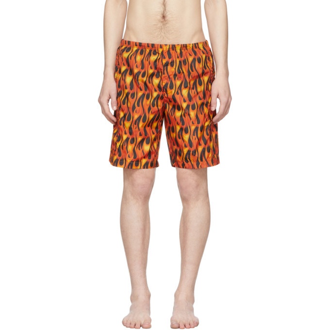 Photo: Palm Angels Black and Multicolor Flames Swim Shorts