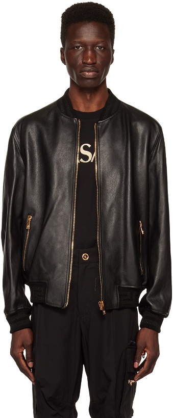 Photo: Versace Black Greca Leather Jacket