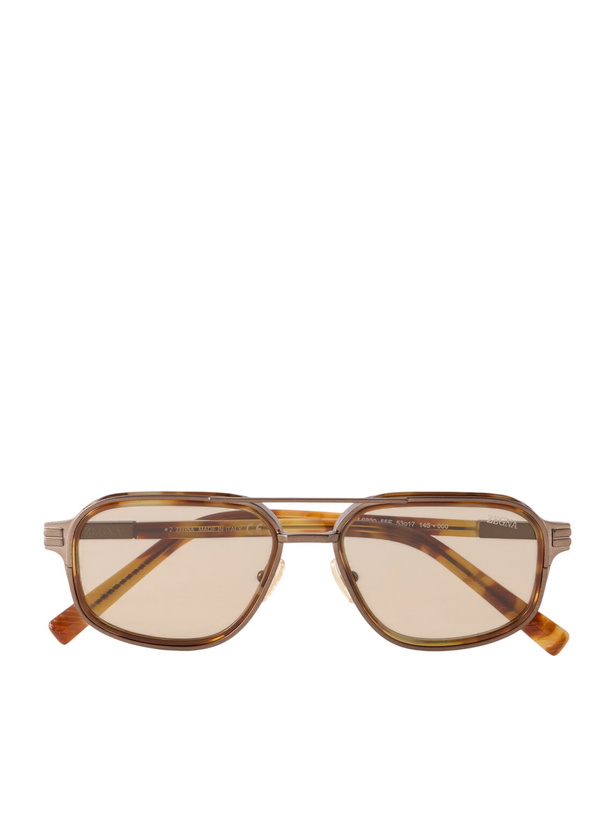 Photo: Zegna - Orizzonte I Aviator-Style Metal Sunglasses - Brown