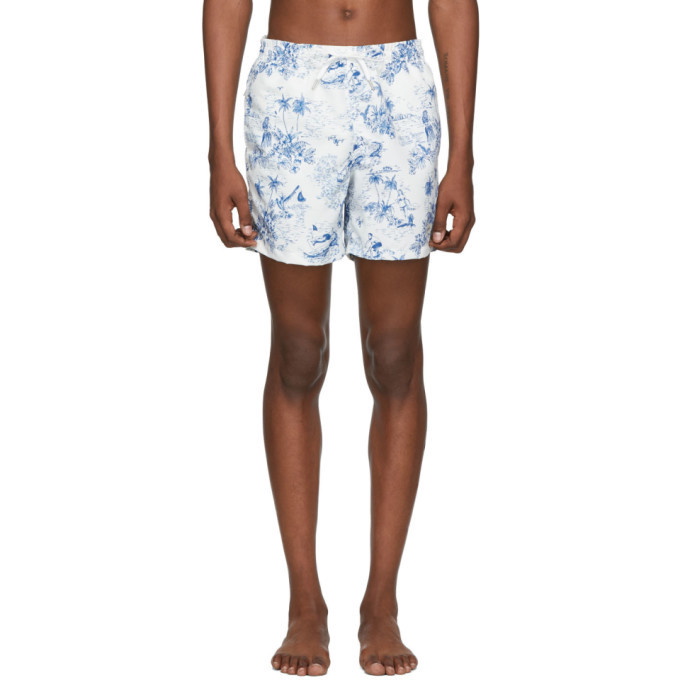 Photo: Bather White and Blue Toile Swim Shorts