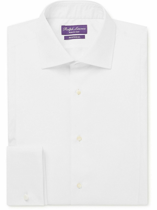Photo: Ralph Lauren Purple label - Spread-Collar Bib-Front Cotton-Poplin Tuxedo Shirt - White