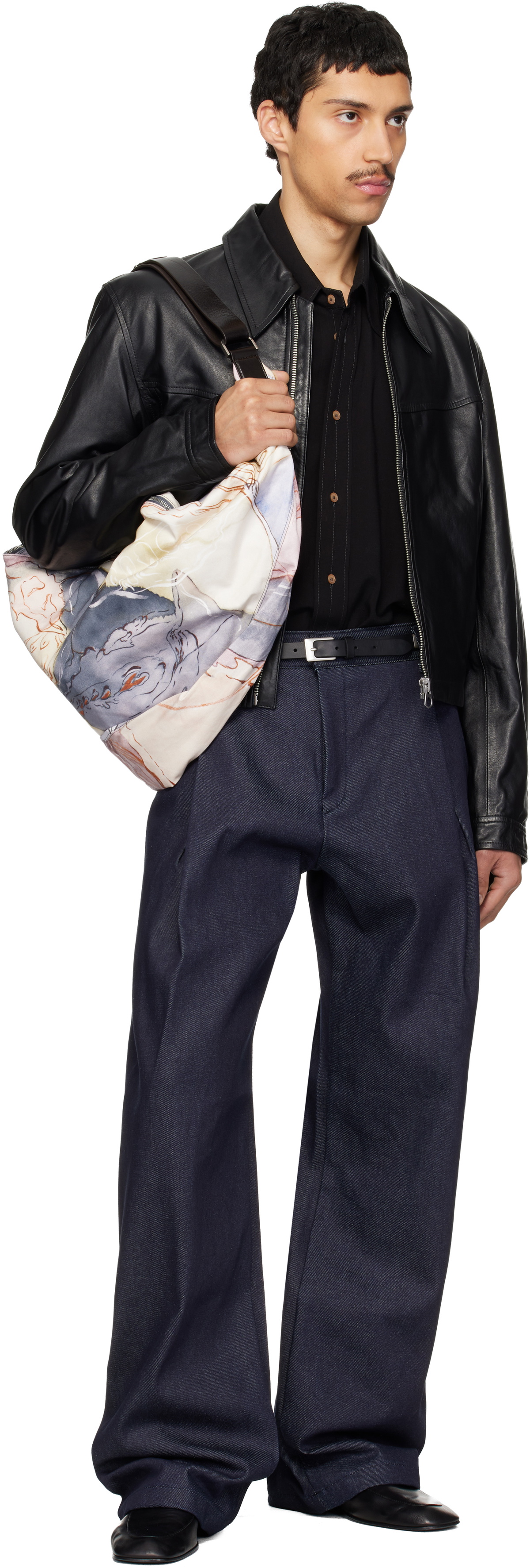 LEMAIRE Black Leather Biker Jacket