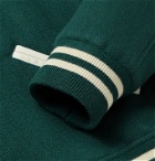 SAINT LAURENT - Teddy Leather-Trimmed Virgin Wool-Blend Bomber Jacket - Green