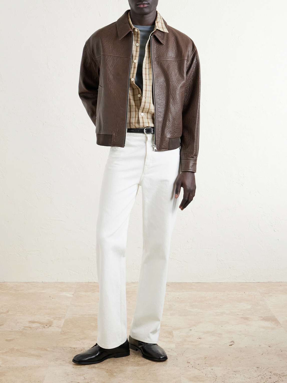 FRAME - Textured-Leather Bomber Jacket - Brown