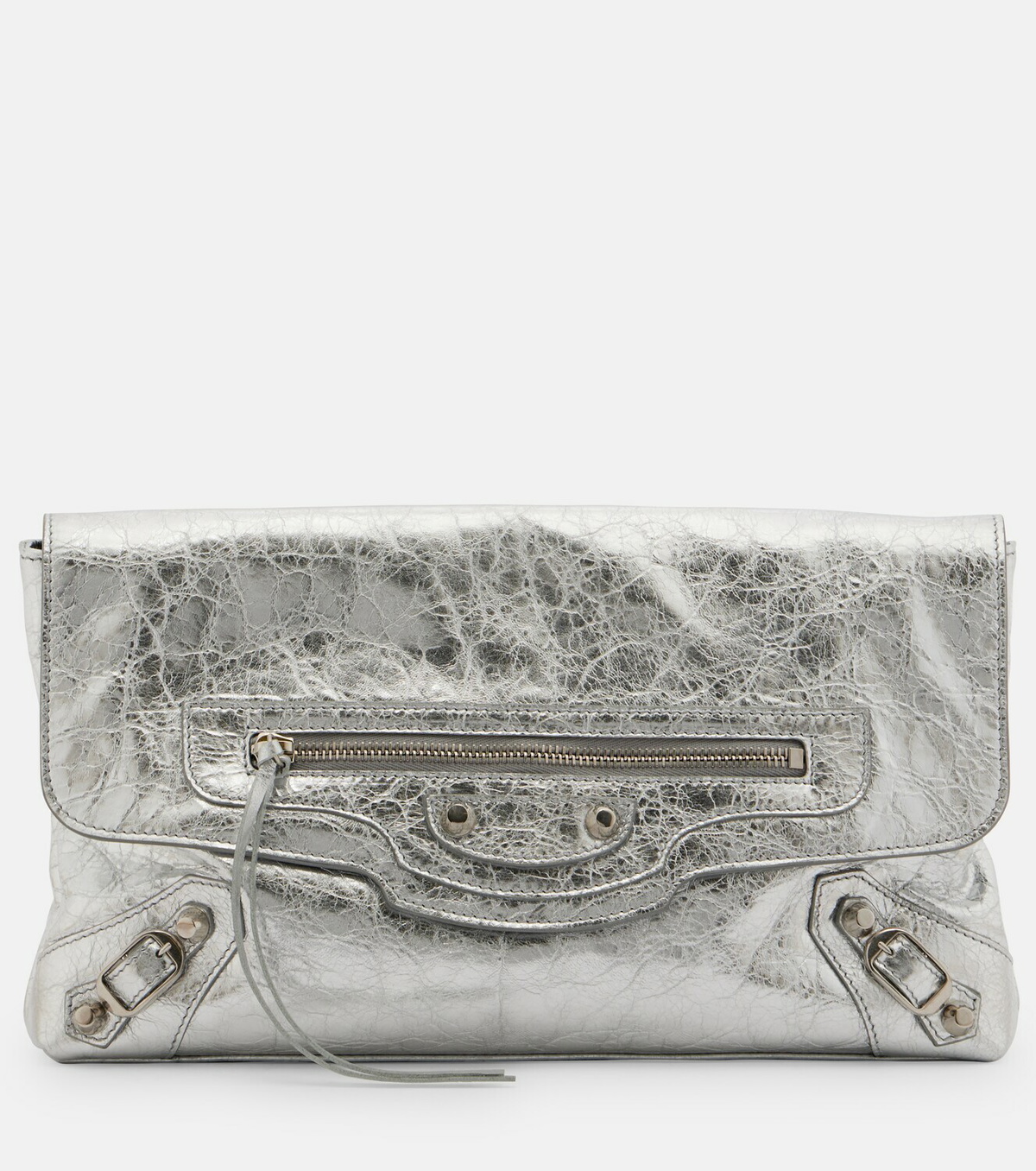 Balenciaga Le City metallic leather clutch