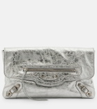 Balenciaga Le City metallic leather clutch