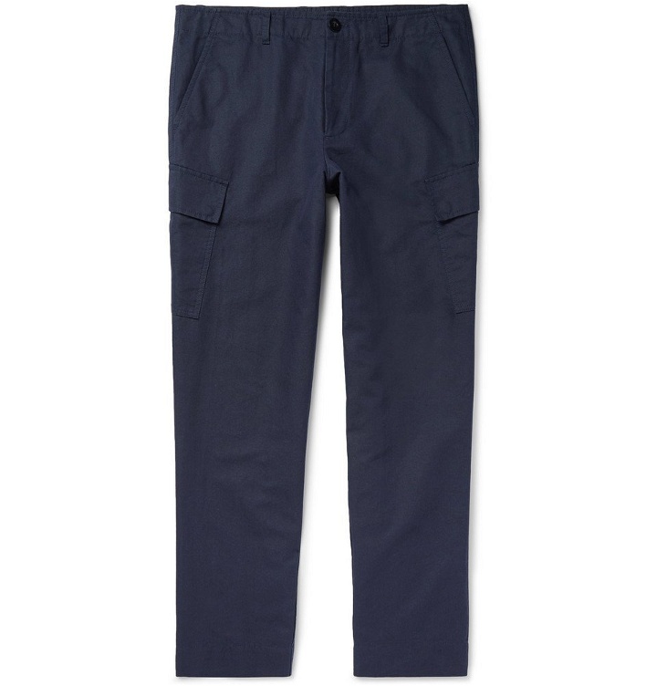 Photo: Mr P. - Slim-Fit Tapered Cotton and Linen-Blend Cargo Trousers - Men - Navy