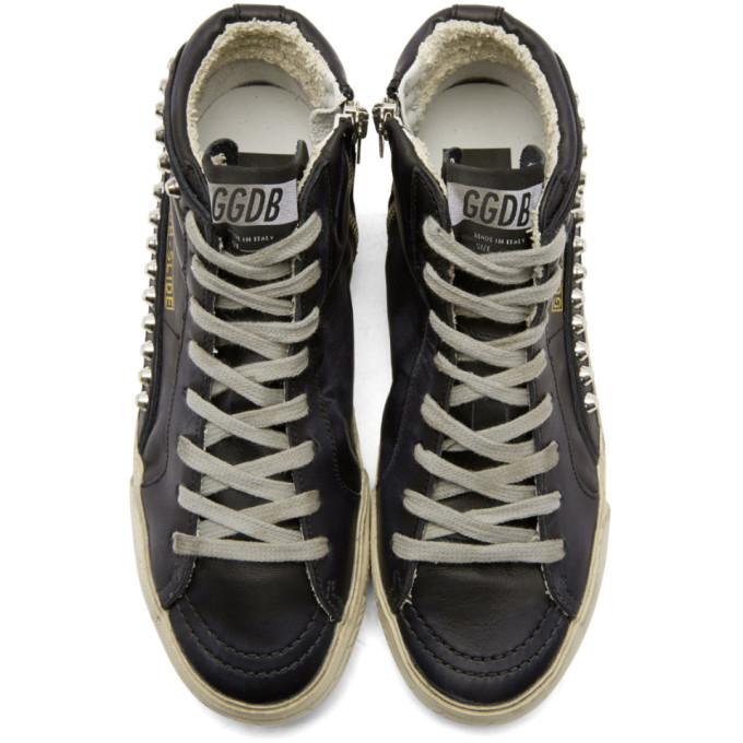 Golden goose black discount studded slide sneakers