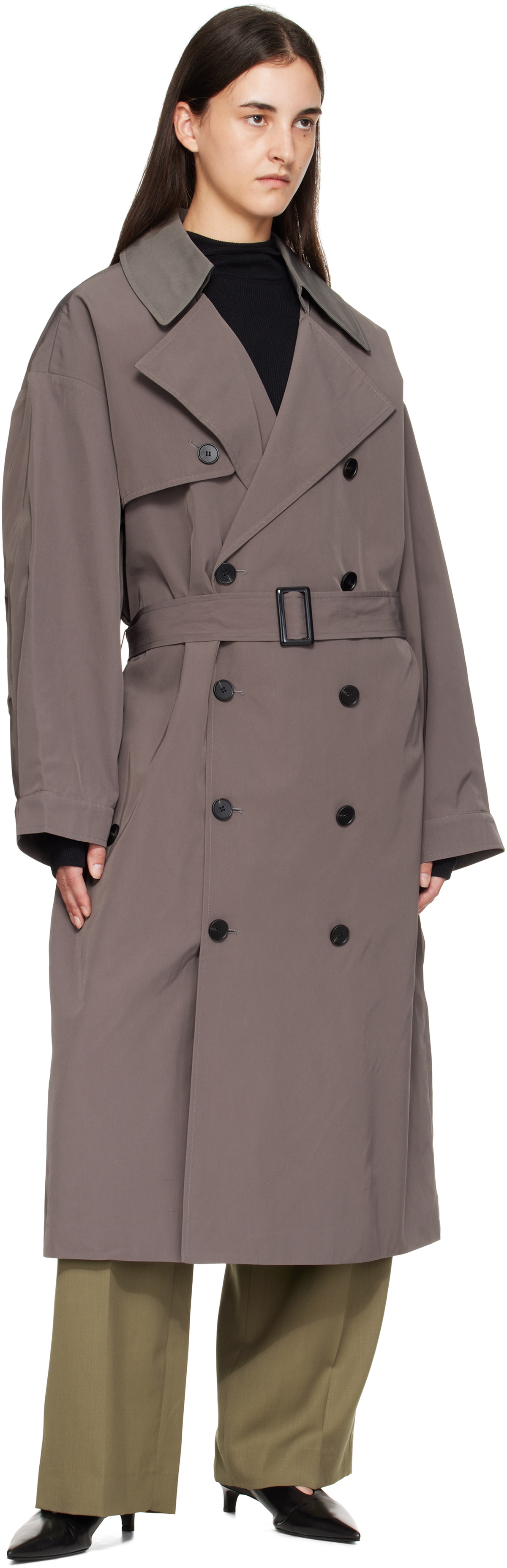 The Frankie Shop Gray Mavis Oversized Trench Coat