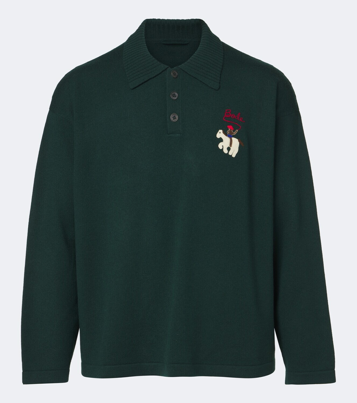 Bode Patch-appliqué wool polo sweater