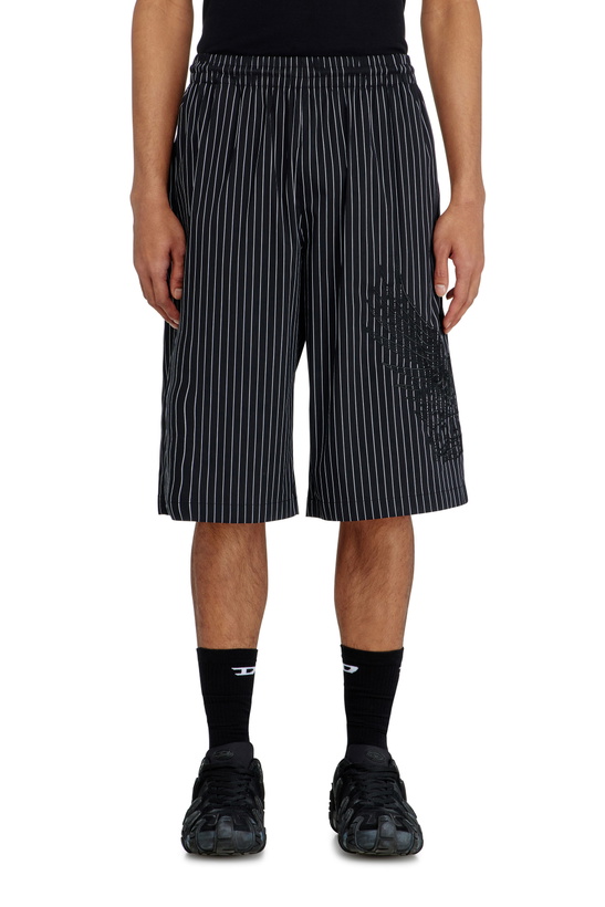 Photo: Diesel Pinstripe shorts with Phoenix embroidery - Shorts Mens in Black