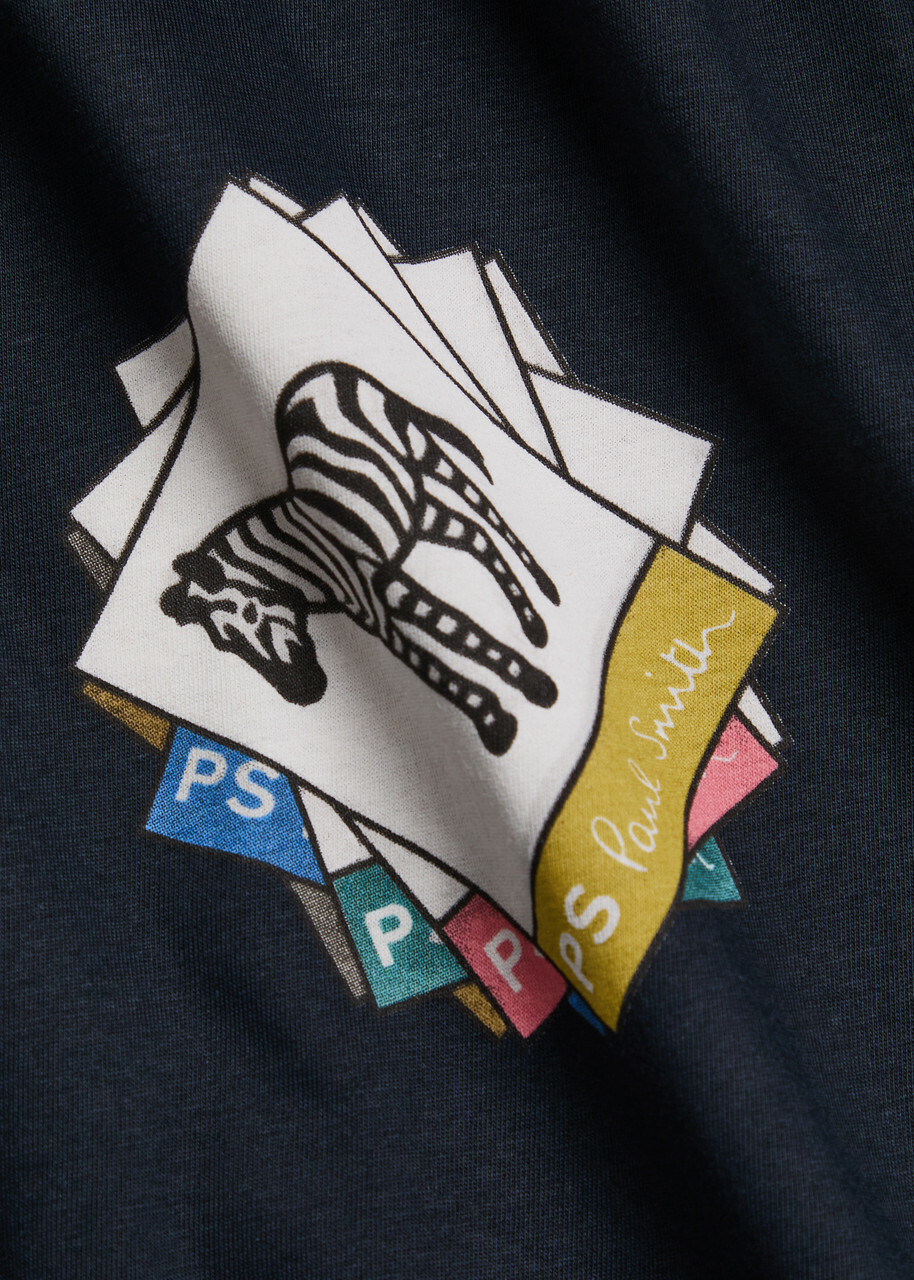 PS Paul Smith Zebra Printed Cotton T-shirt Navy