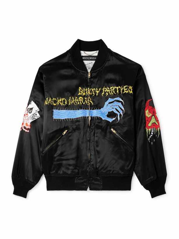 Photo: Wacko Maria - Neck Face Embroidered Satin Bomber Jacket - Black