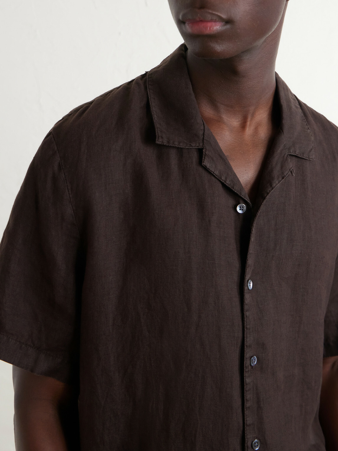James Perse - Convertible-Collar Linen Shirt - Brown