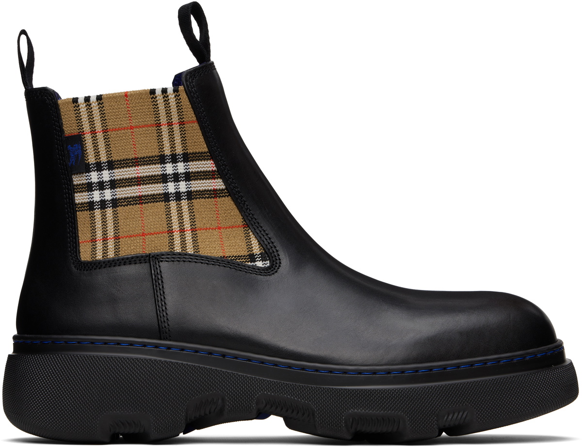 Burberry Black & Gray Leather Creeper Low Chelsea Boots Burberry