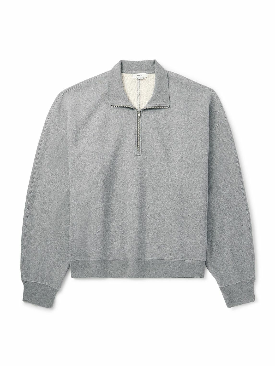 AGOLDE - Idris Cotton-Jersey Half-Zip Sweatshirt - Gray