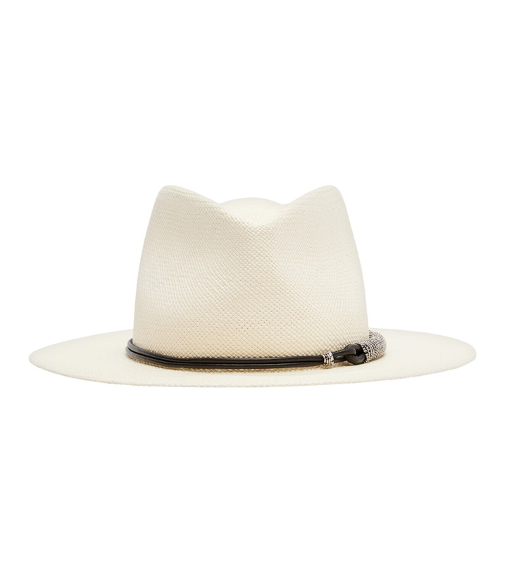 Photo: Brunello Cucinelli Leather-trimmed straw fedora hat