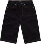 Still Kelly Black Raw Denim 6 Pocket Shorts