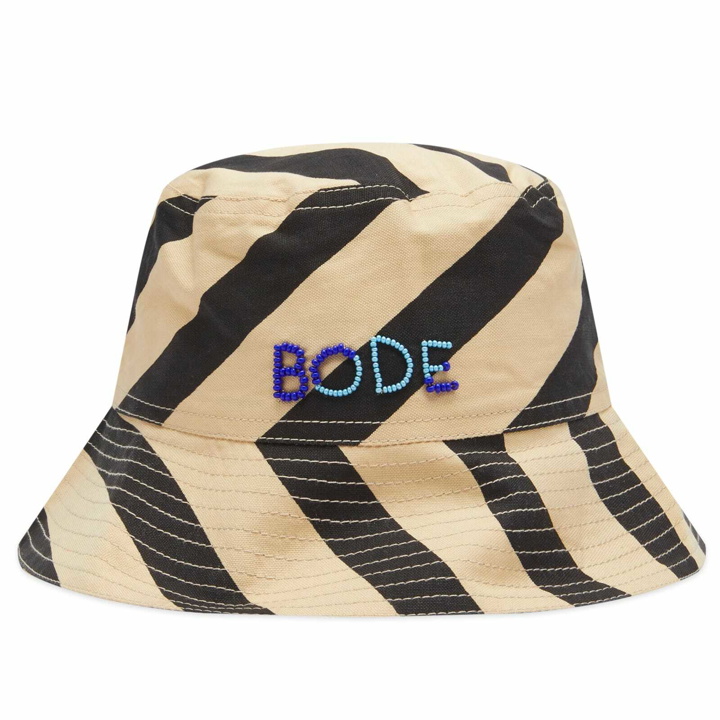 Photo: BODE Men's Domino Stripe Bucket Hat in Ecru/Black 