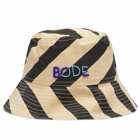 BODE Men's Domino Stripe Bucket Hat in Ecru/Black 