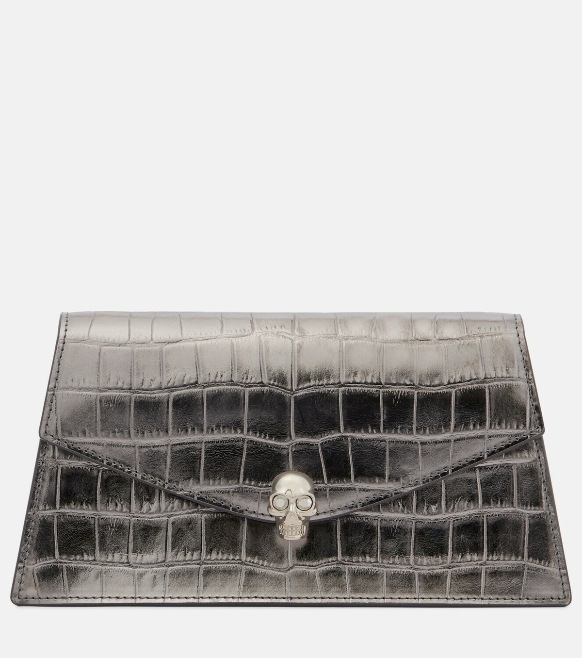 McQueen Skull Mini croc-effect leather clutch