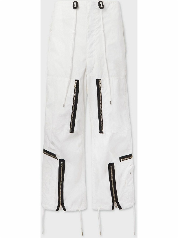 Photo: TAKAHIROMIYASHITA TheSoloist. - Wide-Leg Zip-Detailed Appliquéd Canvas Cargo Trousers - White