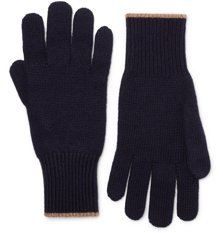 Photo: Brunello Cucinelli - Contrast-Tipped Cashmere Gloves - Men - Navy