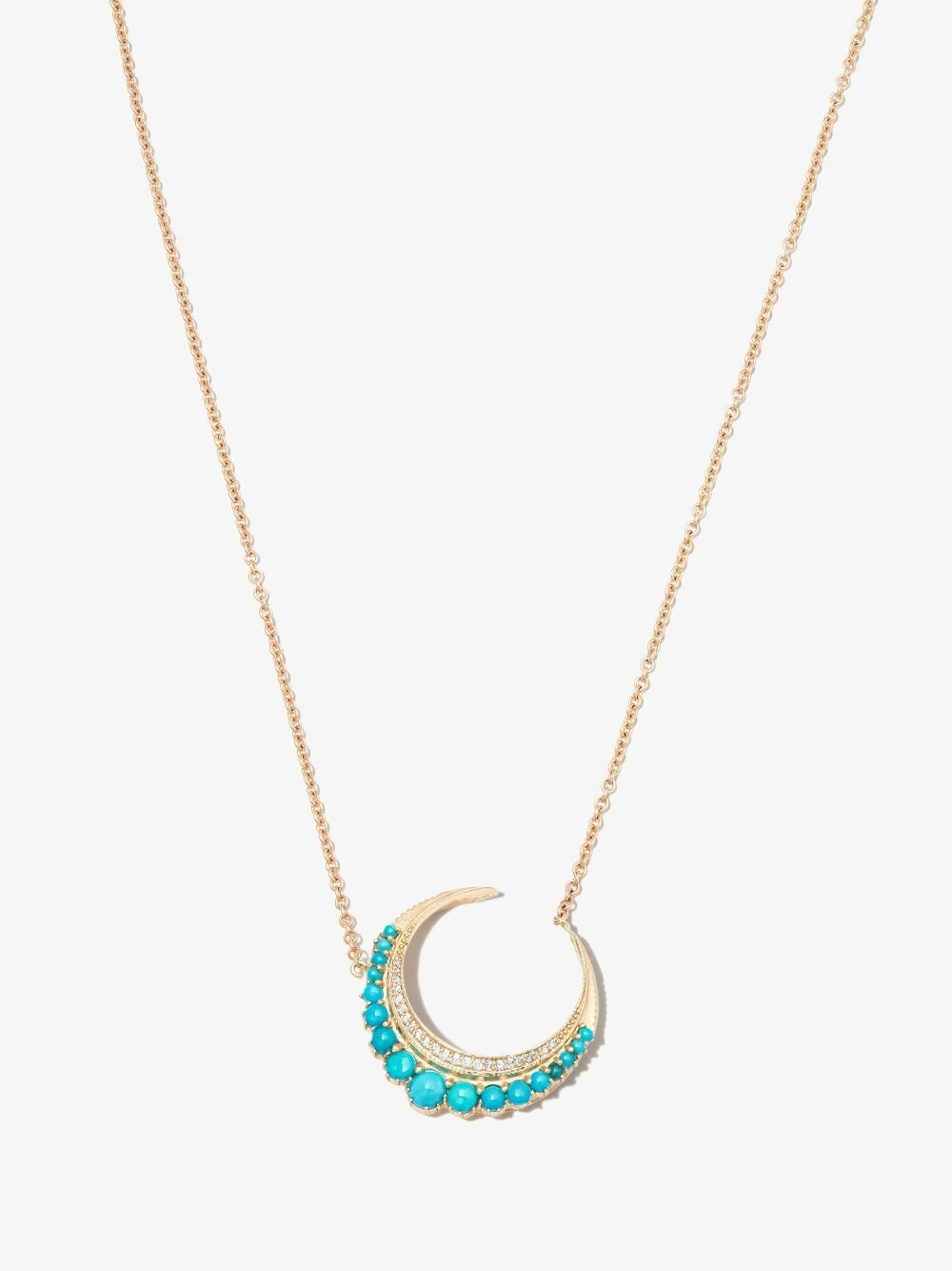 Jacquie Aiche 14K Yellow Gold Crescent Moon Small Turquoise Diamond Necklace