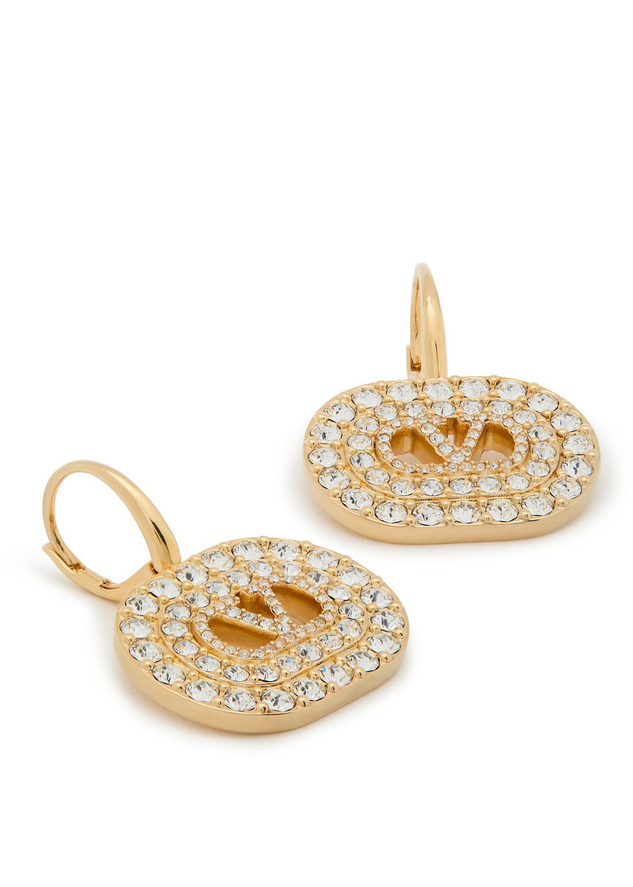 Valentino Garavani Vlogo Two-toned Crystal-embellished Drop Earrings - Gold - One Size