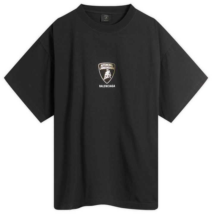Photo: Balenciaga Men's Lamborghini Shield Dry Jersey Boxy T-Shirt in Faded Black