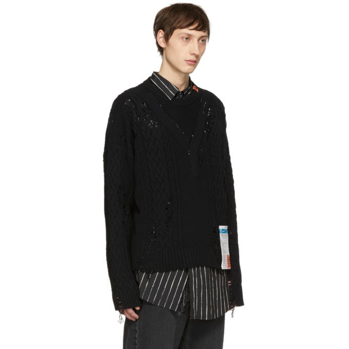 Miharayasuhiro Black Damaged Knit Pullover Miharayasuhiro