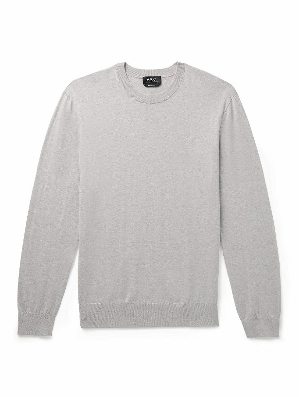 Photo: A.P.C. - Julio Logo-Embroidered Cotton and Cashmere-Blend Sweater - Gray