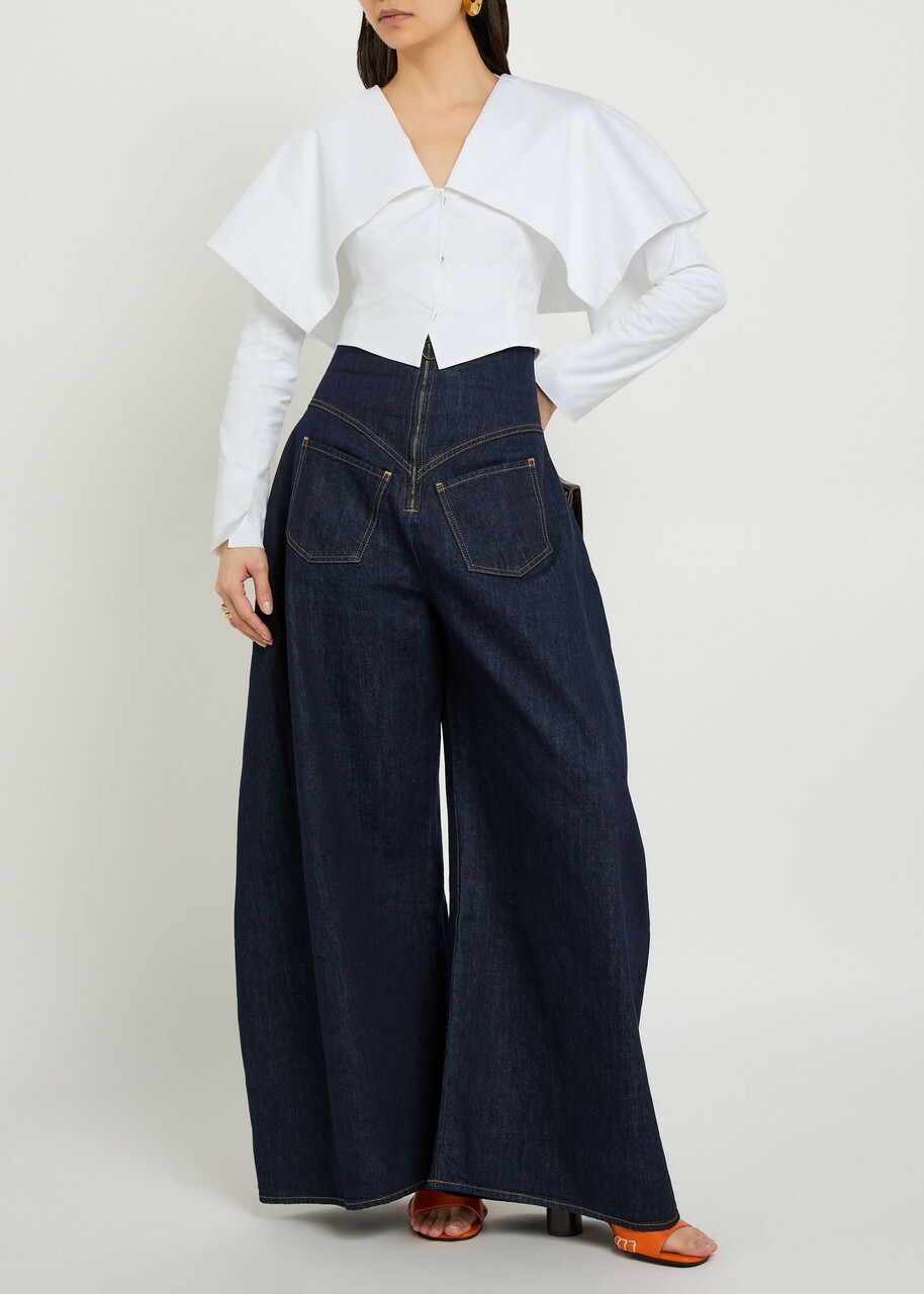 A.W.A.K.E Mode Oversized-collar Cropped Cotton-blend Jacket White