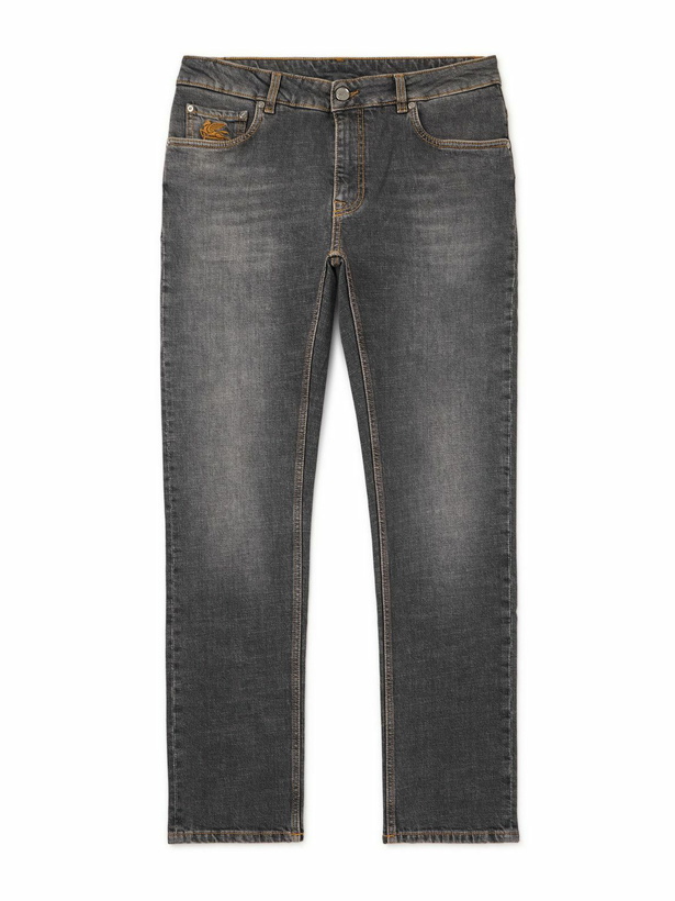 Photo: Etro - Roma Slim-Fit Straight-Leg Logo-Embroidered Jeans - Gray