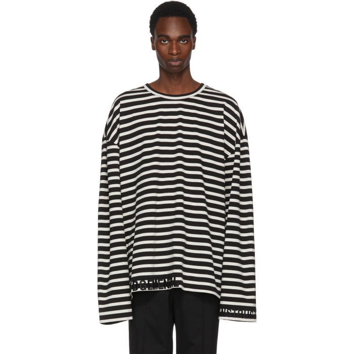 Photo: Juun.J Black and White Striped Embroidered T-Shirt