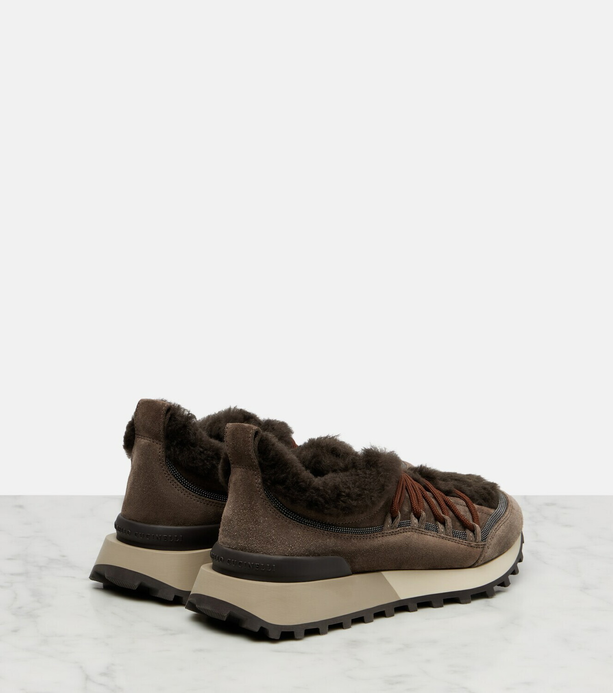 Brunello Cucinelli Shearling-lined suede low-top sneakers