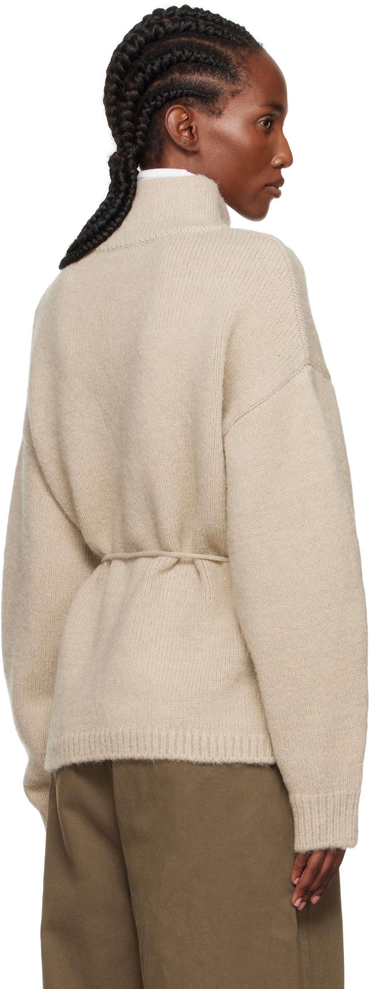 LE17SEPTEMBRE Beige Dolman Sleeve Knit String Cardigan